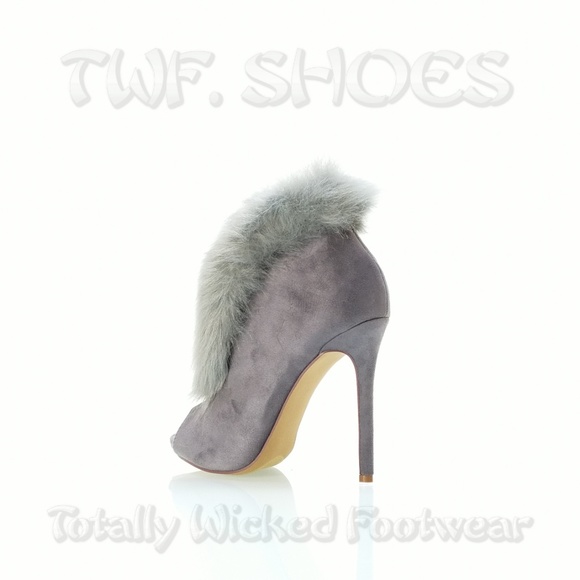 Fur Trim Split Cut Front Peep Toe Ankle Bootie - Picture 14 of 16